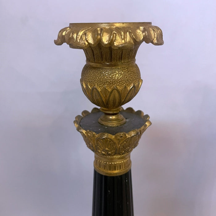 Pair of French Bronze & Black Gilded Candlesticks- Glen Manor Galleries 