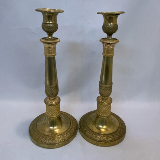 Pair of Gilt Bronze Candlesticks - Glen Manor Galleries 
