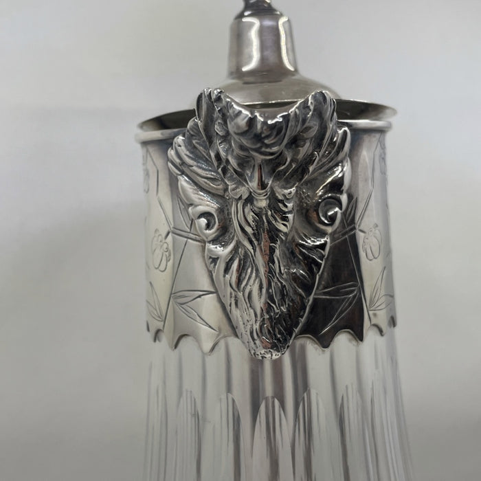Silver Plated and Crystal Wine Ewer w/ Bacchus Mask Spout - Glen Manor Galleries