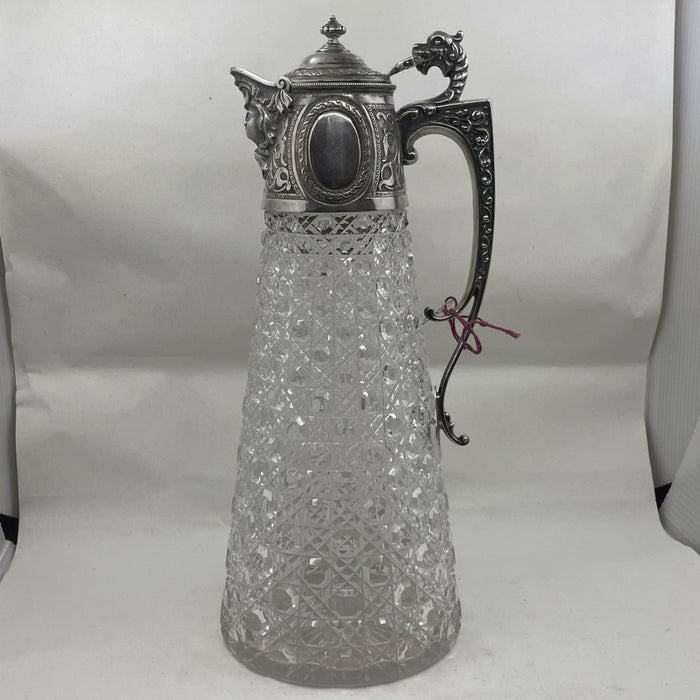 Silver Plated Topped & Cut Crystal  Wine Ewer - Glen manor Galleries 