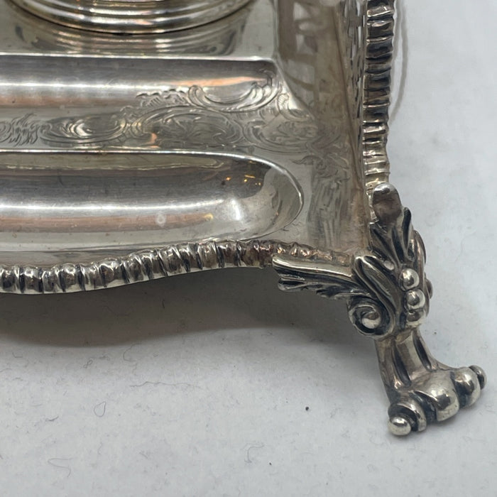 Sterling Silver Double Inkwell , London 1855 - Glen Manor Galleries 
