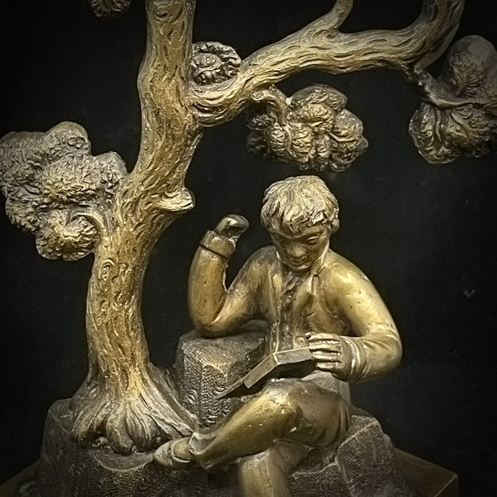19th Century of Bronze Figurine of a Man Reading a book under a tree - Glen Manor Galleries