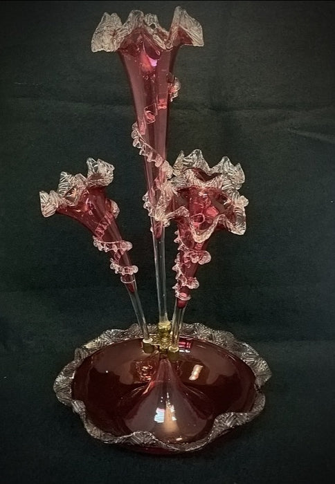 Victorian Cranberry Glass Epergne - Glen Manor Galleries 