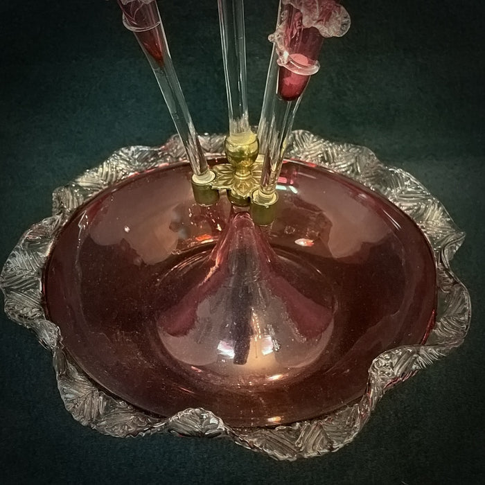Victorian Cranberry Glass Epergne - Glen Manor Galleries 
