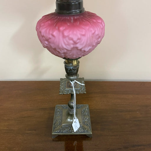 Pink Satin Glass Oil Lamp - Glen Manor Galleries 