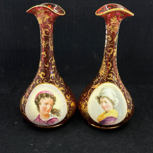 Pair of Bohemian Portrait Vases - Glen Manor Galleries 