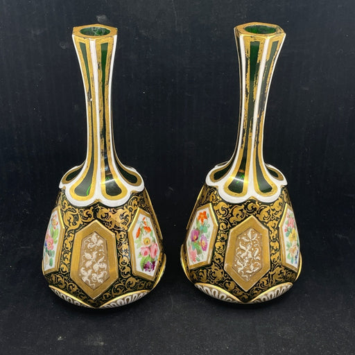 Pair of Bohemian Cut Crystal Vases - Glen Manor Galleries 