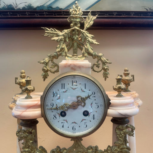 French Bronze & Alabaster Clock & Urns Set - Glen Manor Galleries