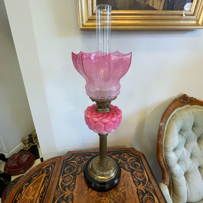 Pink Quilted Satin Glass Banquet Lamp - Glen manor Galleries 