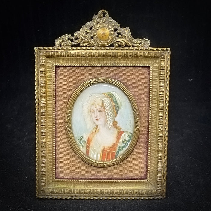 Hand Painted on Porcelain  Photo with Gilt Metal Frame - GLen Manor Galleries 