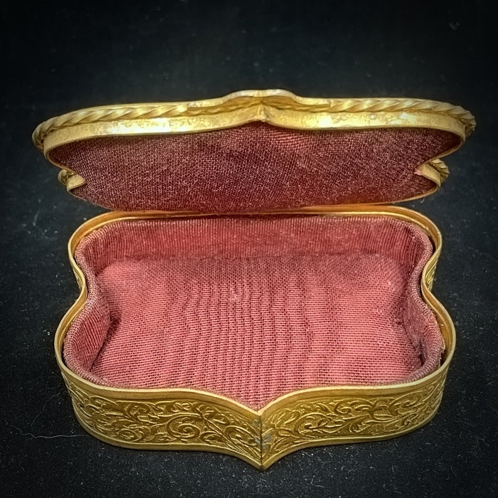 French Gilt Metal Jewelry Box With Hand Painted Plaque - Glen Manor Galleries 