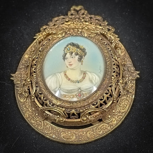 Victorian Hand Painted Porcelain Cameo in a Gilt Metal Frame - Glena Manor Galleries 