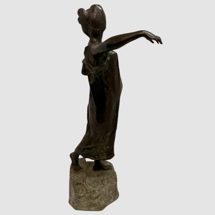 Large Bronze of a Lady Standing by Pierre Baudin