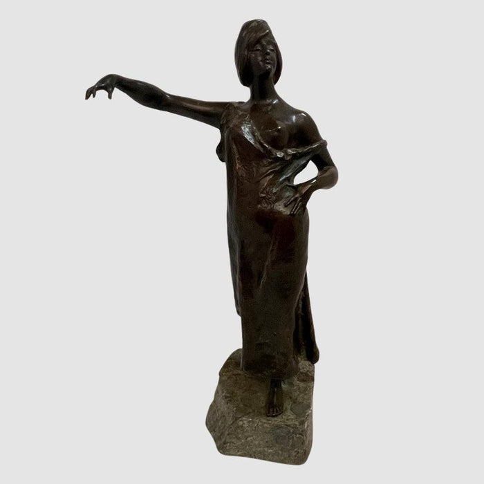 Large Bronze of a Lady Standing by Pierre Baudin  - Glen Manor Galleries 