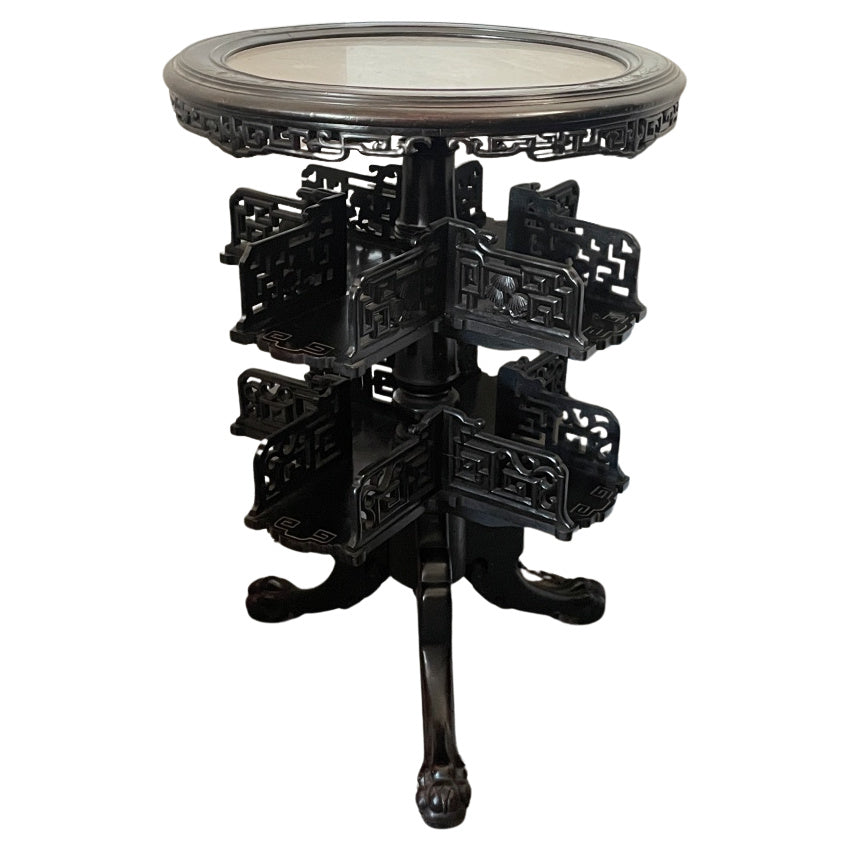 Carved Chinese End Table/ Revolving Bookcase - Glen Manor Galleries