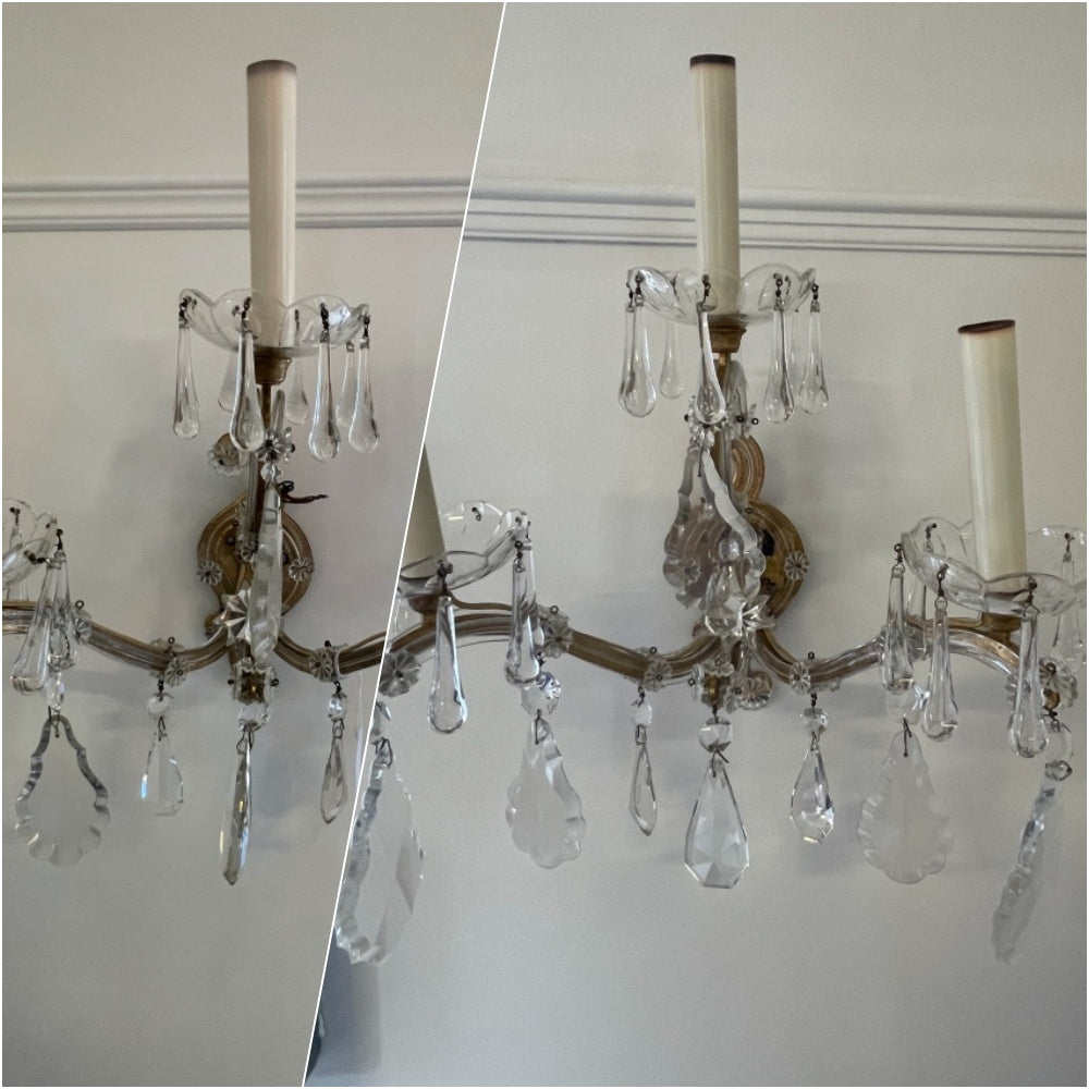 Pair of French Crystal Wall Sconces/Lights - Glen Manor galleries 