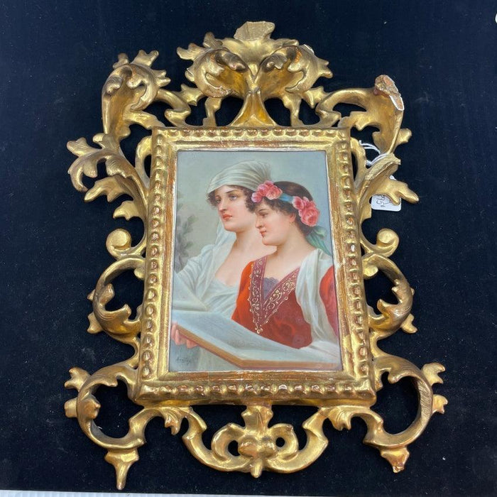 Framed German Hand Painted Plaque C.1920