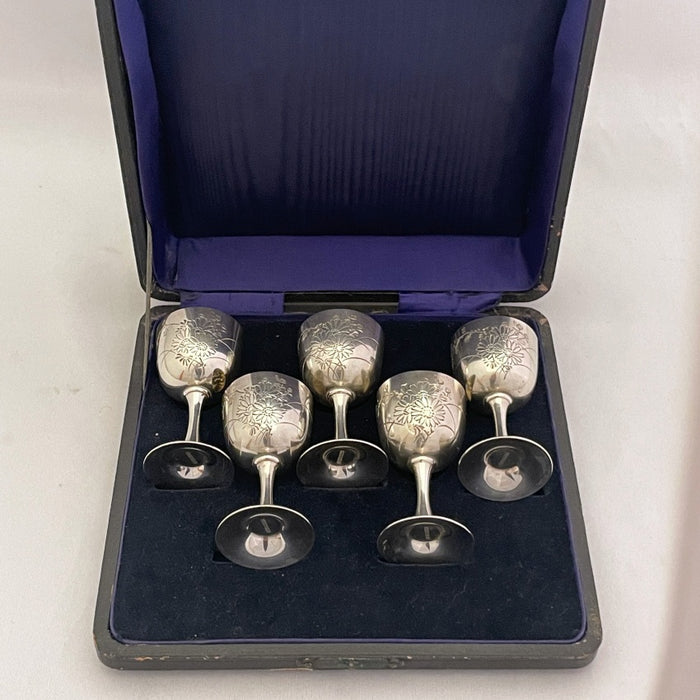 Boxed set of Silver Japanese Liquor Cups - Glen Manor Galleries 