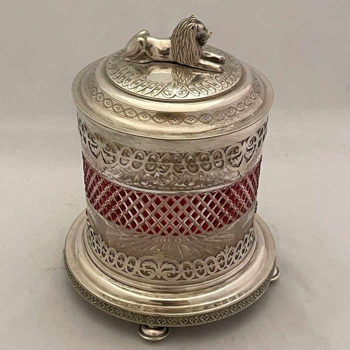English Silver Plated & Crystal Biscuit Barrel - Glen Manor Galleries 