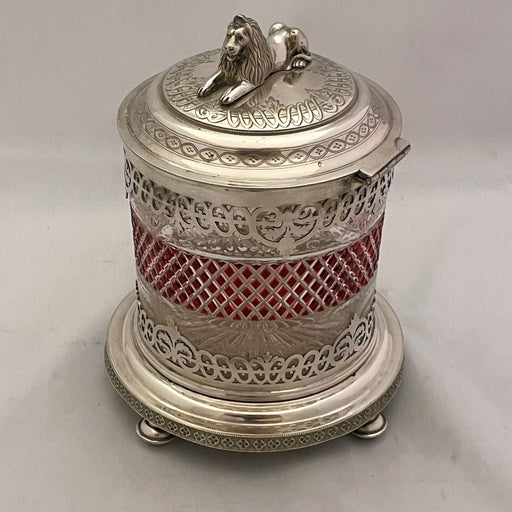 English Silver Plated & Crystal Biscuit Barrel - Glen Manor Galleries