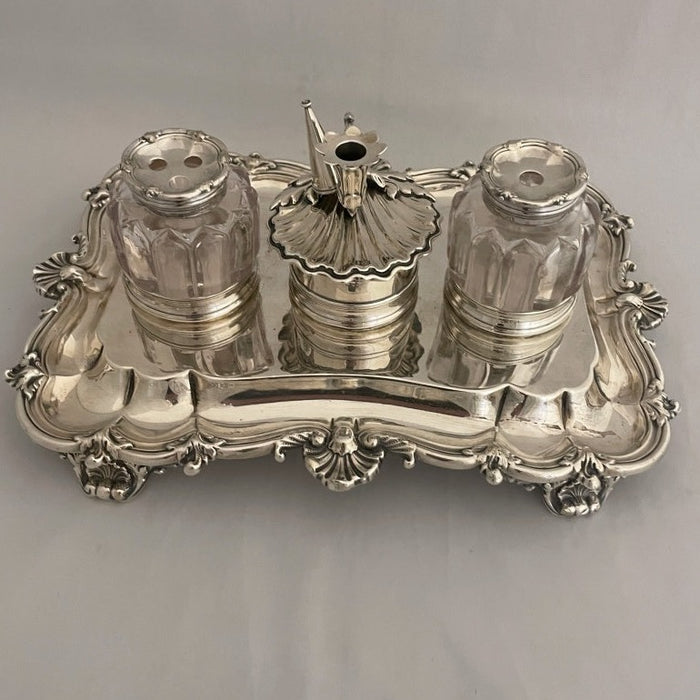 Georgian English Sterling Silver Double Inkwell - Glen Manor Galleries