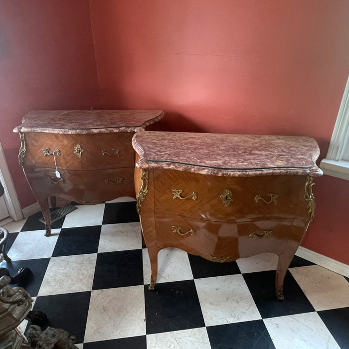Pair French Marble Top Commodes - Glen Manor Galleries 